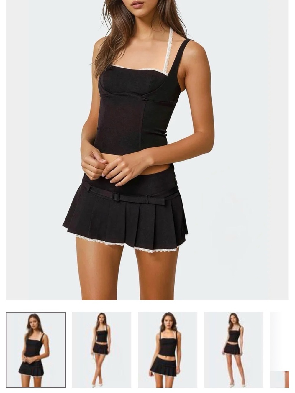 EDIKTED NEVER WORN! Black Women's Pleated Mini Dress with Lace Trim